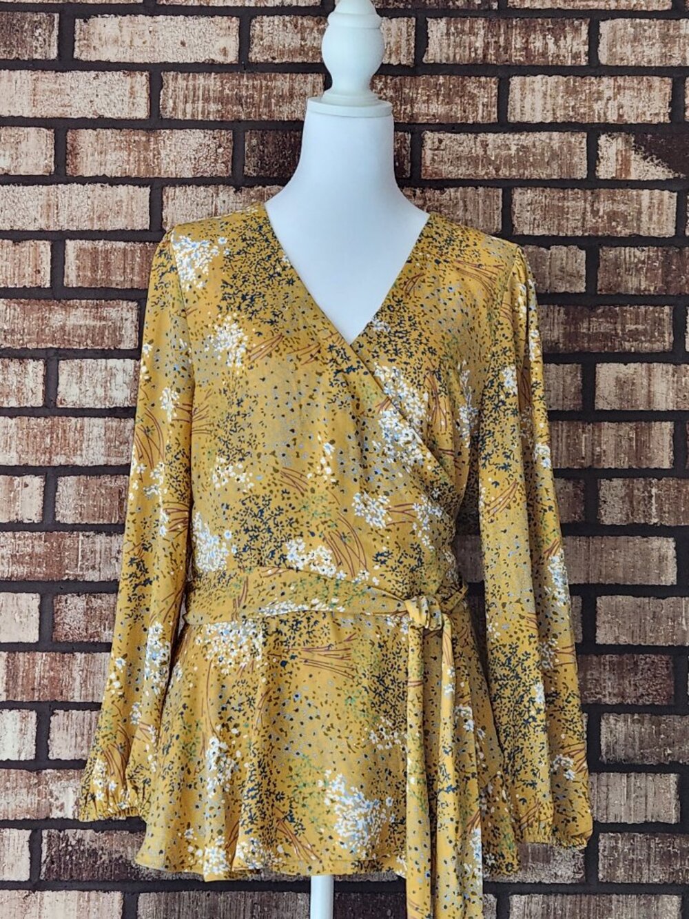 LOFT Wrap Blouse Long Sleeve Mustard Yellow Size Large